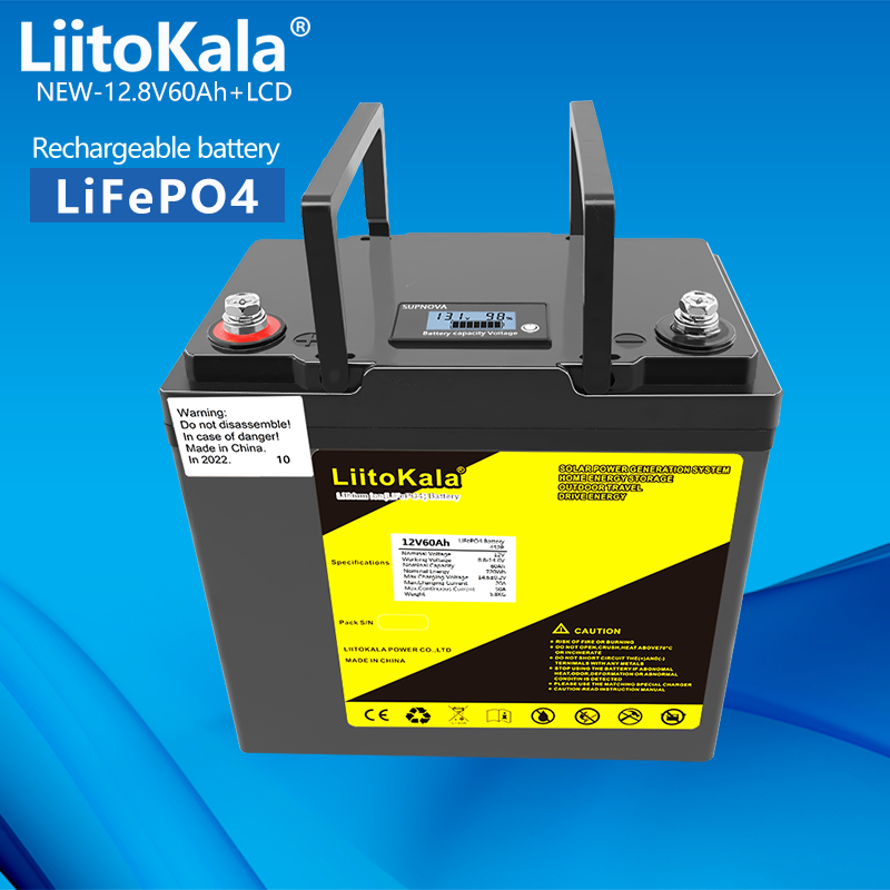 LiitoKala 12.8V 60AH LiFePO4 Battery Lithium Power Batteries 4000 Cycles 12v Car lighter Campers Golf Cart Off-Road Solar Wind