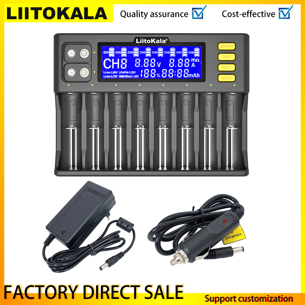 Original LiitoKala Li-ion 3.7V NiMH 1.2V Li-FePO4 3.2V IMR 3.8V for 18650 26650 21700 26700 18350 AA AAA Lii-S8 Battery Charger