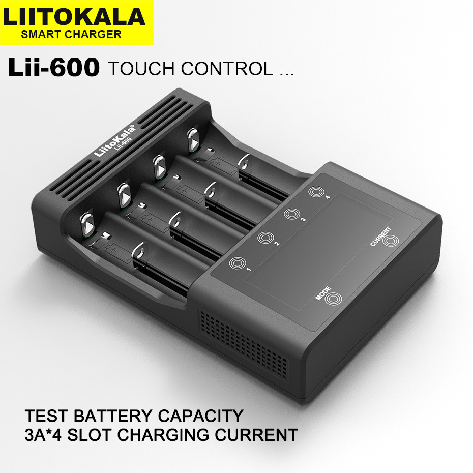 LiittKala lii 600 intelligent LCD charger is suitable for 18650 26650 21700 18350 20650 14500 lithium batteries, AA, AAA Ni-MH.