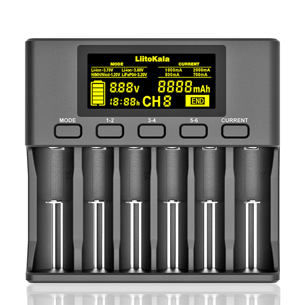 LiitoKala Lii-S6 Battery charger 18650 charger 6-Slot Auto-Polarity Detect for Li-Ion 18650 26650 21700 NiMH AA AAA batteries