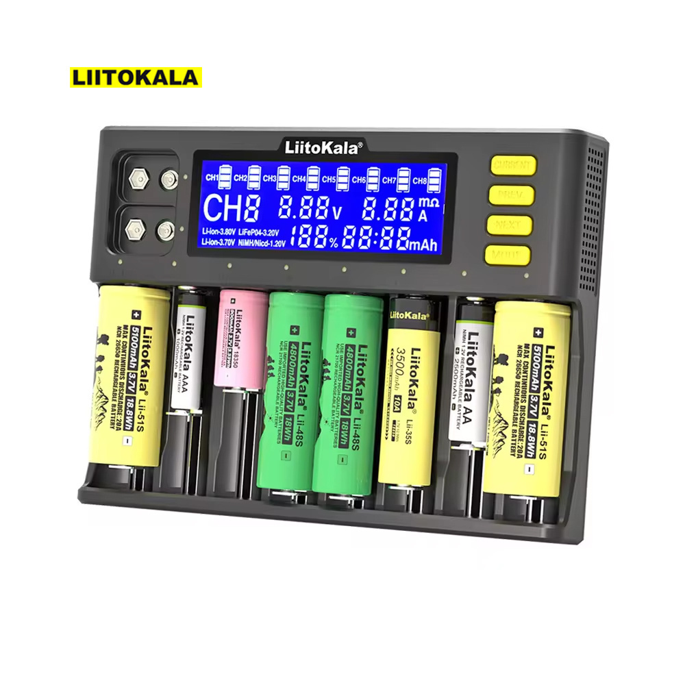 Original LiitoKala Li-ion 3.7V NiMH 1.2V Li-FePO4 3.2V IMR 3.8V for 18650 26650 21700 26700 18350 AA AAA Lii-S8 Battery Charger