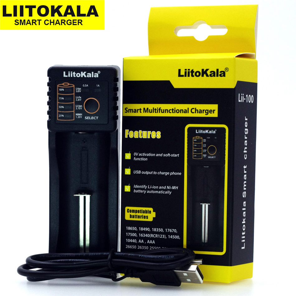 LiitoKala lii 100 lithium battery charger for 26650 26500 18650 18490 18350 17500 16340 14500 10440 Ni-MH/Cd: AA,AAA,A,SC,C size