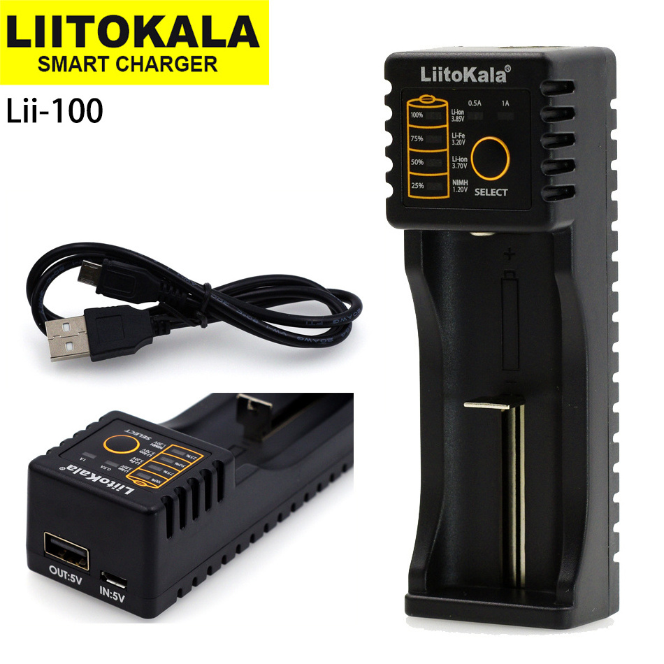 LiitoKala lii 100 lithium battery charger for 26650 26500 18650 18490 18350 17500 16340 14500 10440 Ni-MH/Cd: AA,AAA,A,SC,C size