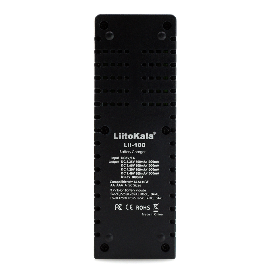 LiitoKala Lii-100 18650 Battery Charger for 3.7V Li-Ion 18650 21700 26650 16340 14500 1.2V NiMH / NiCd Battery.