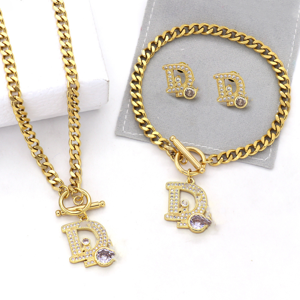 Fashion 18K gold bracelet necklace jewelry sets stainless steel high end women jewelry set