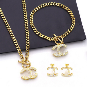 Fashion 18K gold bracelet necklace jewelry sets stainless steel high end women jewelry set