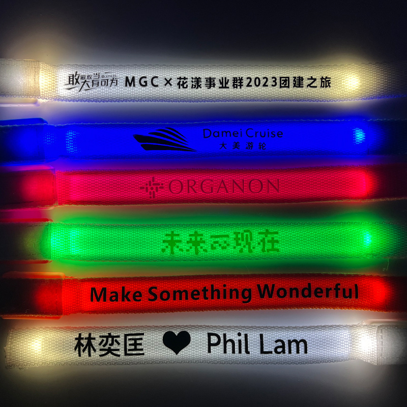 Seven Colors In Stock Customizable Patterns Bracelet Led Bracelet Concert Rechargeable Led Light Wristband