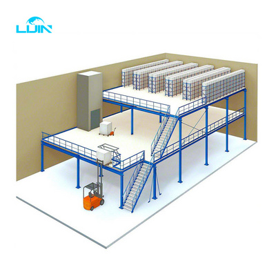 LIJIN Industrial Warehouse Steel Platform Metal Shelving Storage Rack Lit Mezzanine Floor Racking System