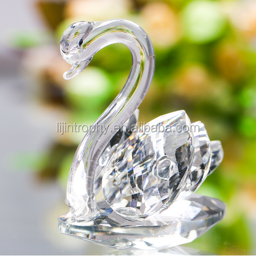 Clear Crystal Swan Wedding Decor Paperweight Figurine Lotus Crystal Glass Figure Paperweight Ornament Feng Shui Decor Collection