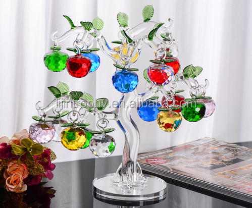 Glass Crystal Apple Tree with Apples Fengshui Crafts Home Decor Figurines wedding tree centerpieces