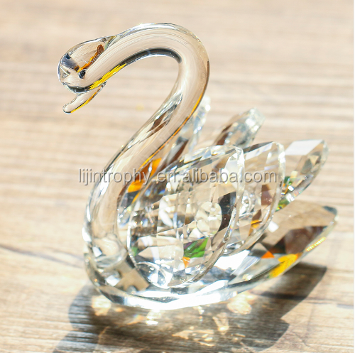 Clear Crystal Swan Wedding Decor Paperweight Figurine Lotus Crystal Glass Figure Paperweight Ornament Feng Shui Decor Collection