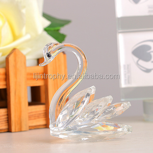 Clear Crystal Swan Wedding Decor Paperweight Figurine Lotus Crystal Glass Figure Paperweight Ornament Feng Shui Decor Collection