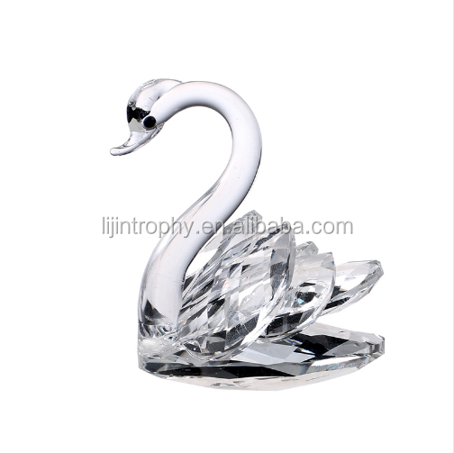 Clear Crystal Swan Wedding Decor Paperweight Figurine Lotus Crystal Glass Figure Paperweight Ornament Feng Shui Decor Collection