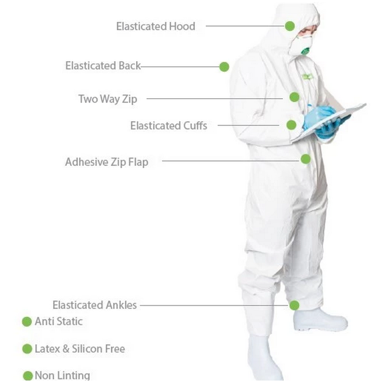 Ready Stock Disposable Jumpsuit PPE SMS Suit Tyvek Type 5/6 Coverall Dupont Work Wear Disposable Protective Isolation Coverall