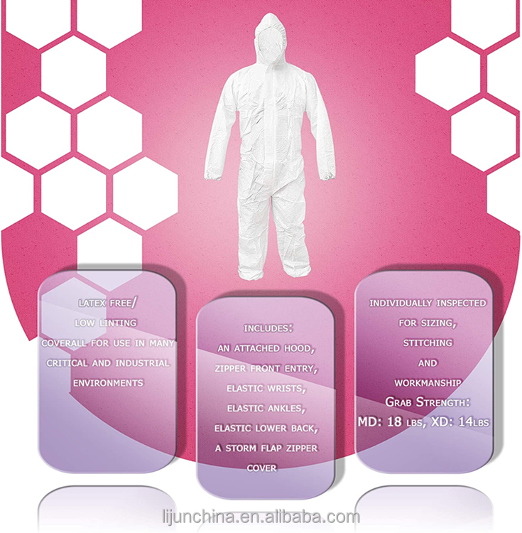 Hazmat-Suit Safe Suit Men Ppe Isolation Hazmat Spray 70 Gsm Work White Mechanic Paint Bio Hazard 65 Disposable Overall Coverall