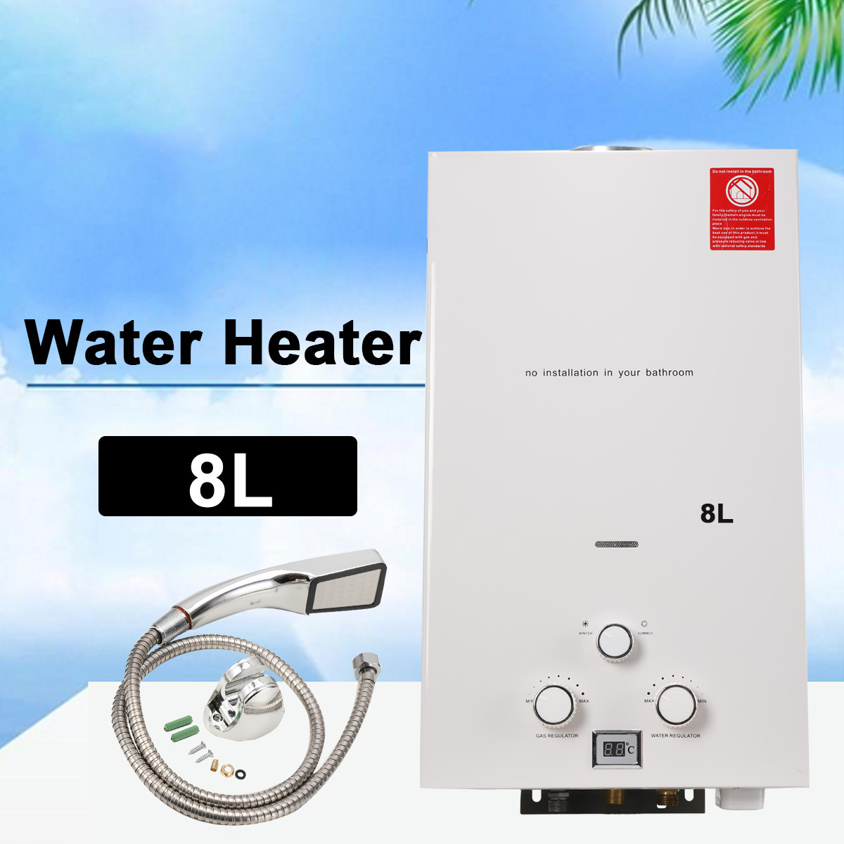 8L 2.11 GPM Portable Tankless Instant Propane Gas Water Heater Boiler for Outdoor Camping RV Shower