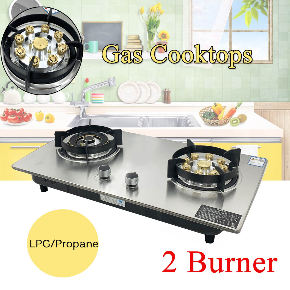 28 Inch 2 Burners Built-in Outdoor Camping Gas Stove Cooktop LPG Gas Stovetop