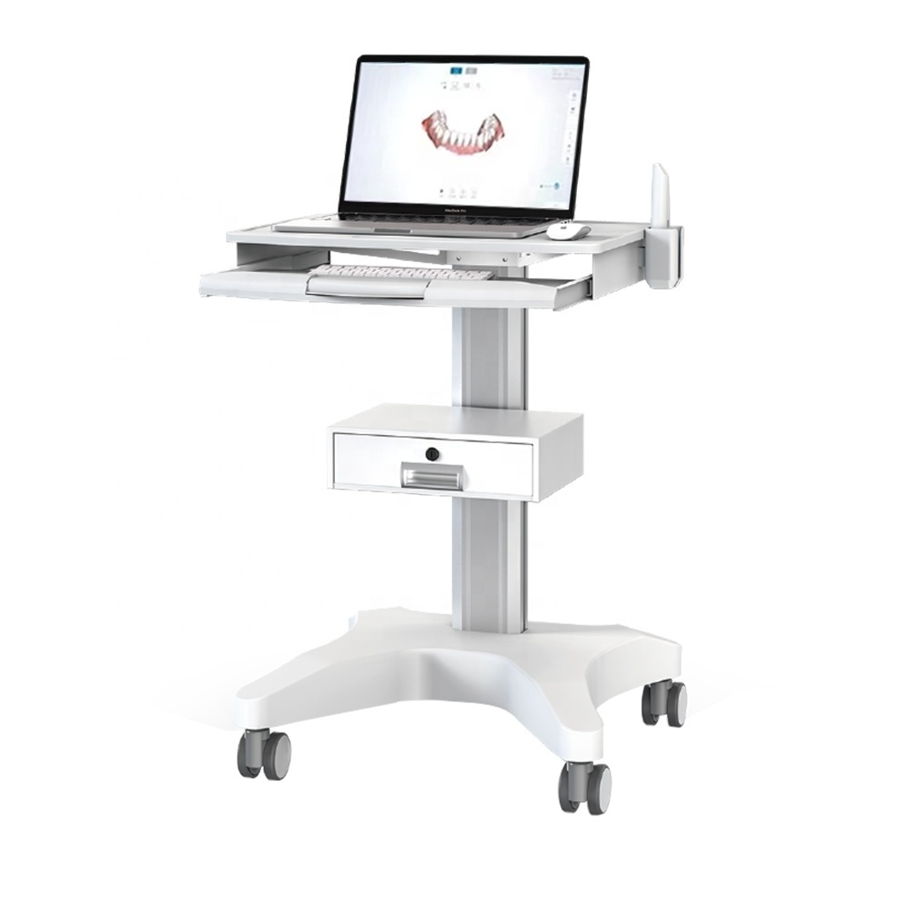 Hospital Medical Cart with Laptop Pallet and Oral Scanner Holder Office Mobile Trolley for Dental Clinic 3 Shape itero