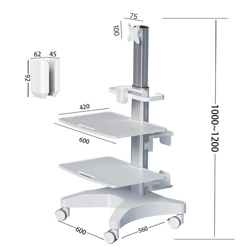 Wholesale Height Adjustable Touchscreen Computer Cart Medical Cart Dental Trolley for Dental Clinic Hospital