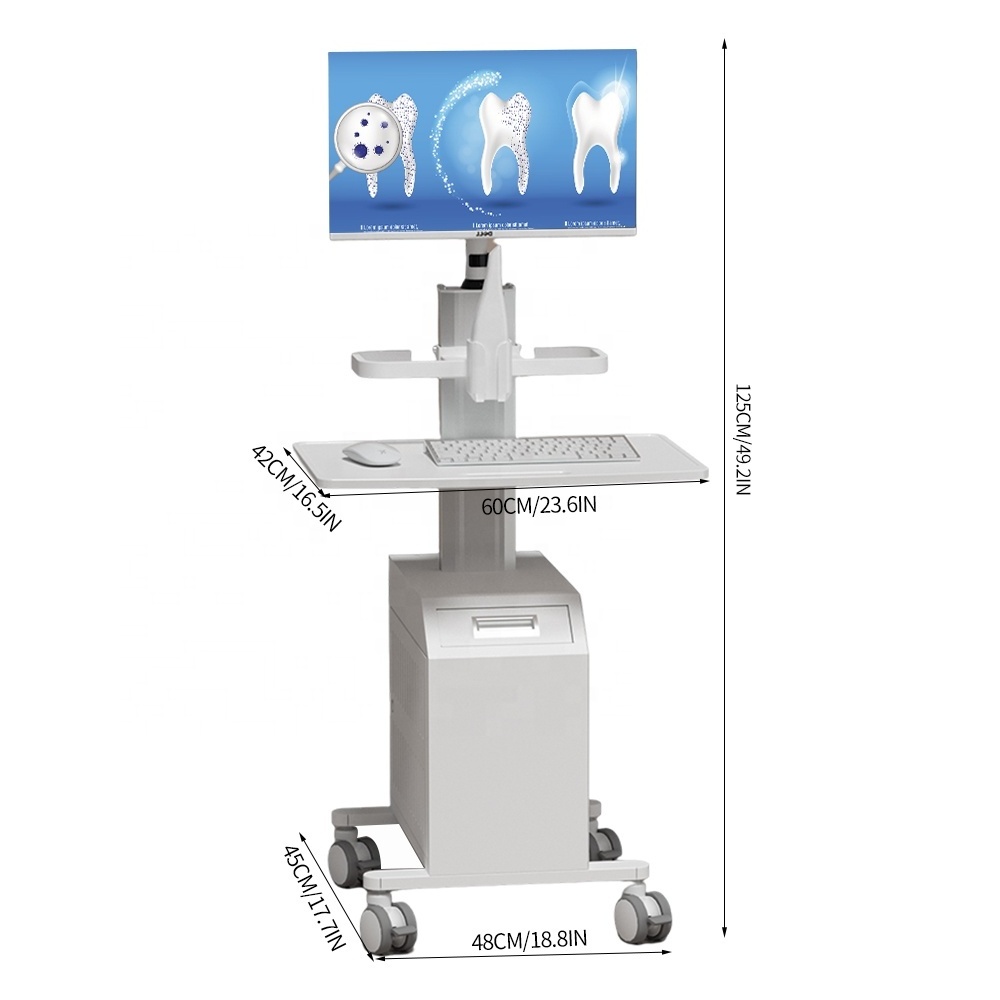 Medical Trolley Cart for Hospital Dental with Monitor Mount Oral Scanner Holder CPU Holder Box Mobile Nurse Computer Trolley