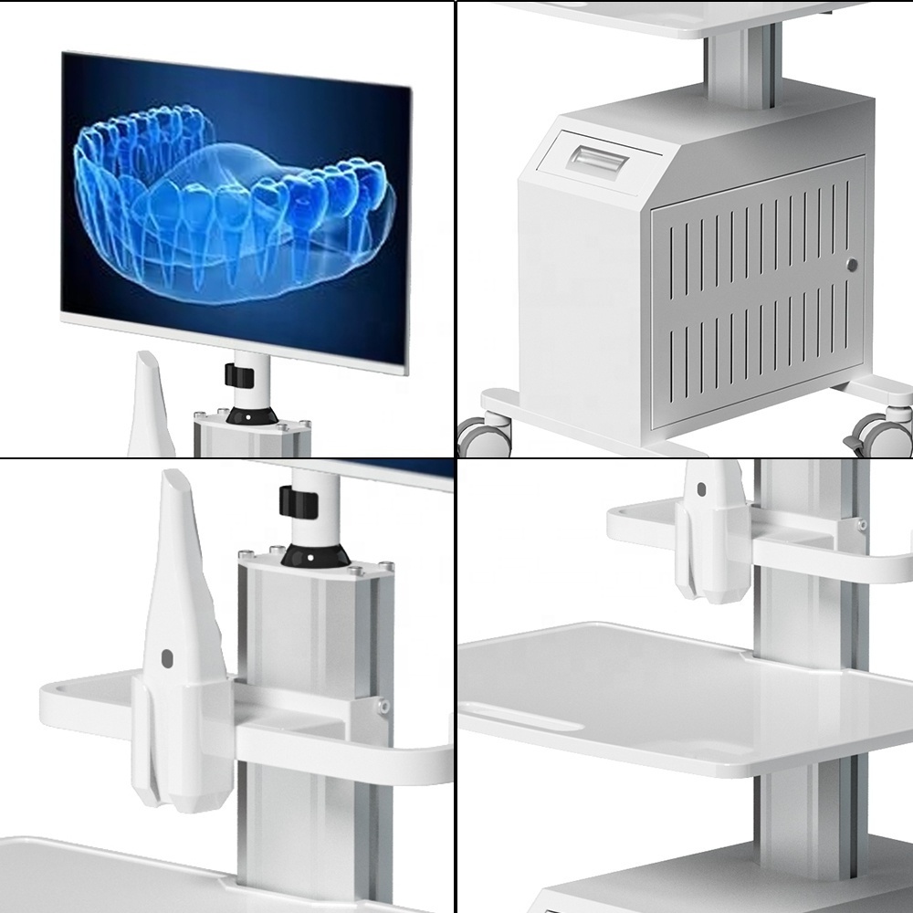 Medical Trolley Cart for Hospital Dental with Monitor Mount Oral Scanner Holder CPU Holder Box Mobile Nurse Around Cart