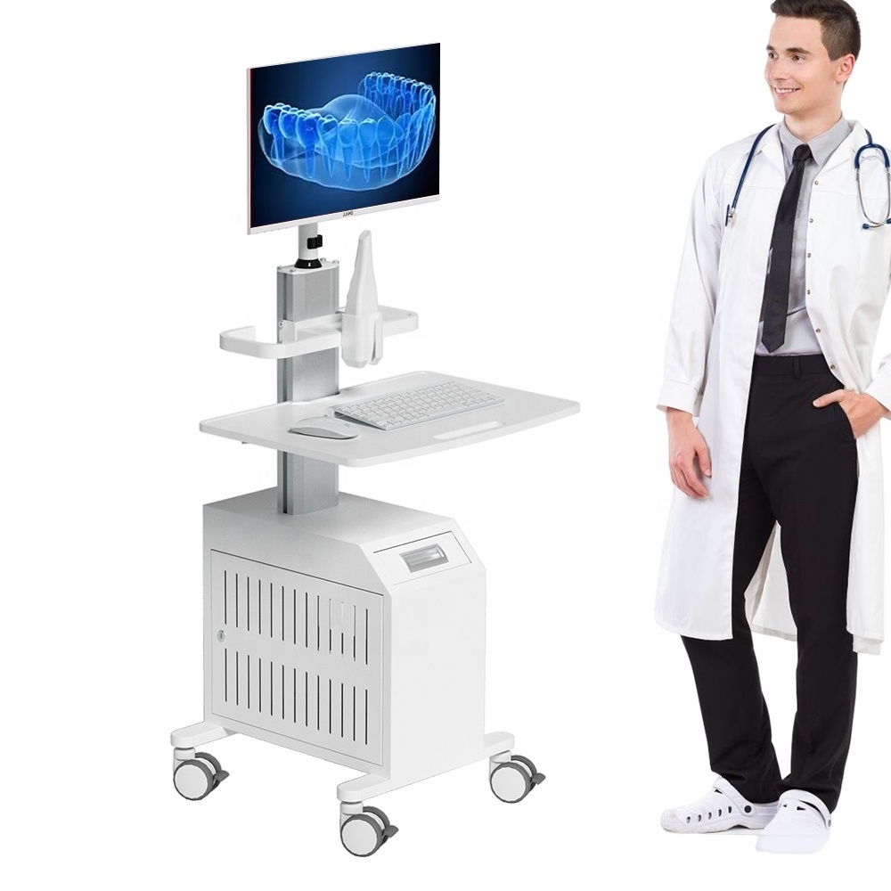 Medical Trolley Cart for Hospital Dental with Monitor Mount Oral Scanner Holder CPU Box Mobile Nurse Computer Trolley