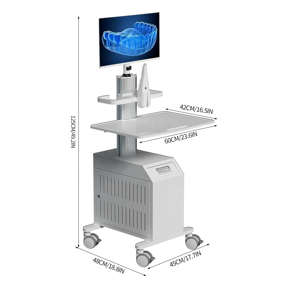 Medical Trolley Cart for Hospital Dental with Monitor Mount Oral Scanner Holder CPU Holder Box Mobile Nurse Around Cart