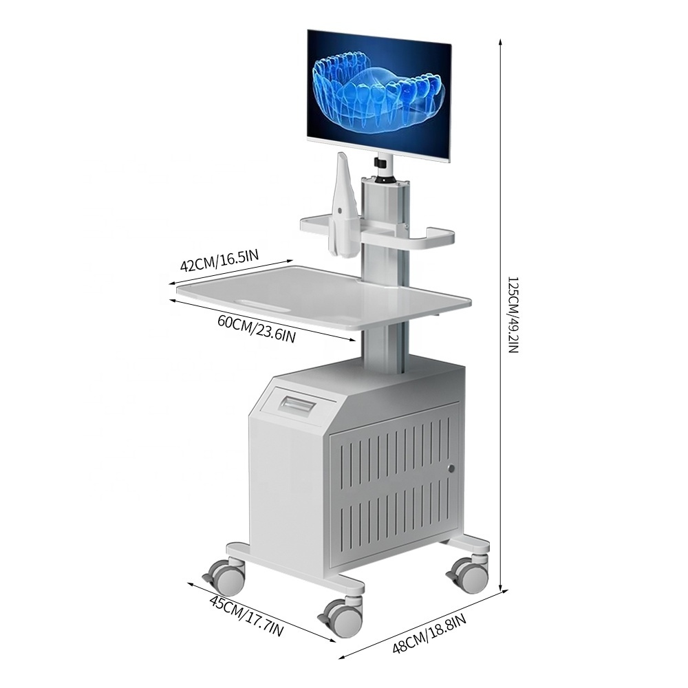 Medical Dental Oral Scanning Cart for Hospital Dental with Monitor Mount Oral Scanner Holder CPU Holder Box Mobile Nurse Cart