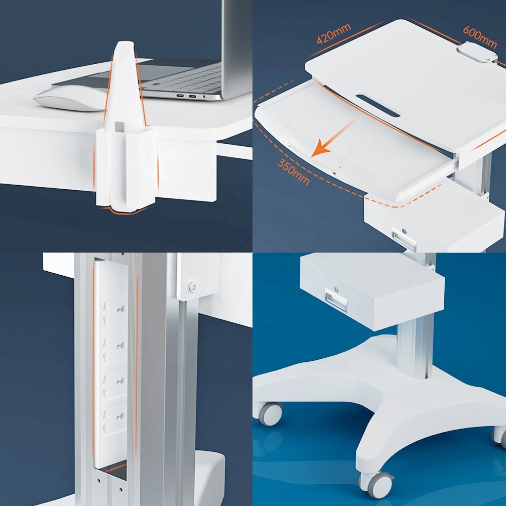 Hospital Medical Cart with Laptop Pallet and Oral Scanner Holder Office Mobile Trolley for Dental Clinic 3 Shape itero