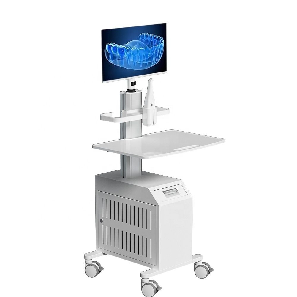 Medical Trolley Cart for Hospital Dental with Monitor Mount Oral Scanner Holder CPU Holder Box Mobile Nurse Around Cart