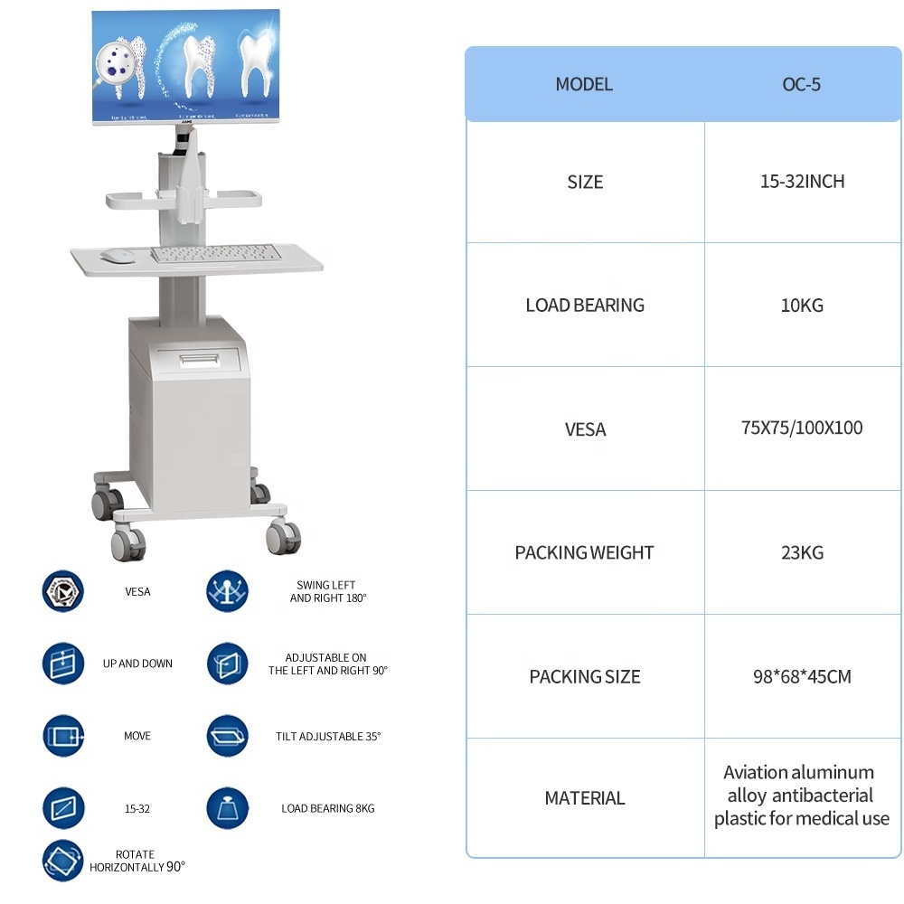 High-end Medical Trolley Cart for Hospital Dental with Monitor Mount Oral Scanner Holder CPU Holder Box Mobile Nurse  Cart