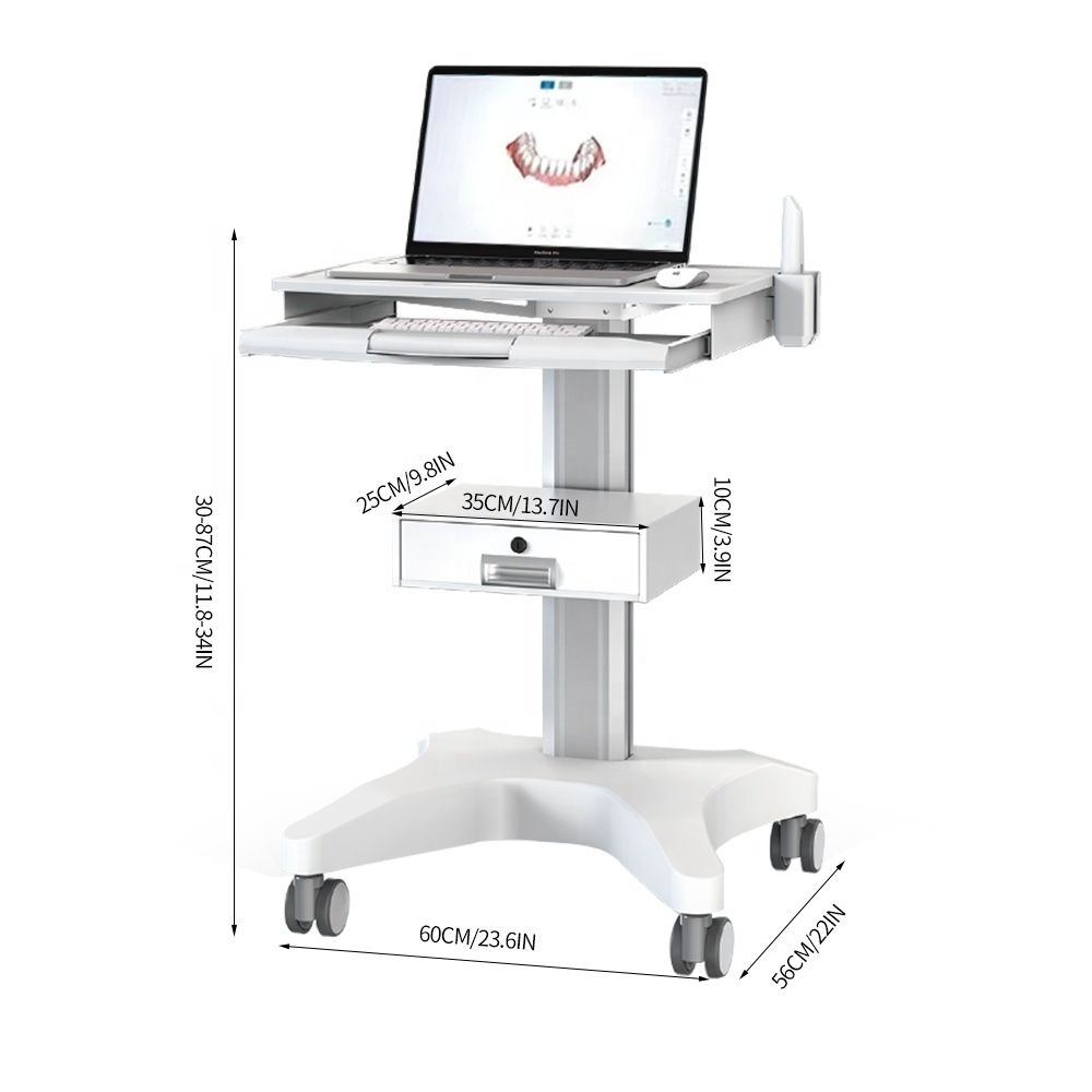 Hospital Medical Cart with Laptop Pallet and Oral Scanner Holder Office Mobile Trolley for Dental Clinic 3 Shape itero