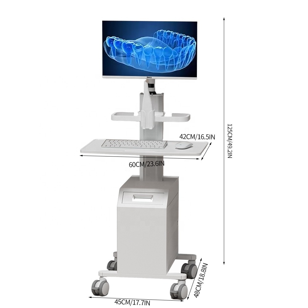 Dental Oral Scanning Cart for Hospital Dental with Monitor Mount Oral Scanner Holder CPU Holder Box Mobile Nurse Cart