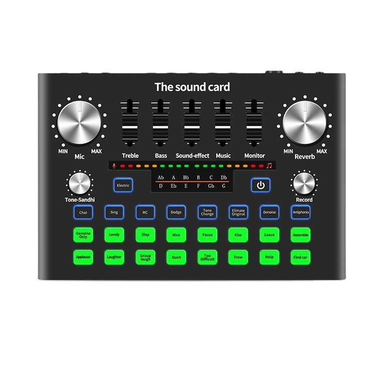 PC-V15 Mini USB Mixer Musical Professional Soundcard Audio Interface Studio Recording Sound Cards for Live Broadcasting Mobile P