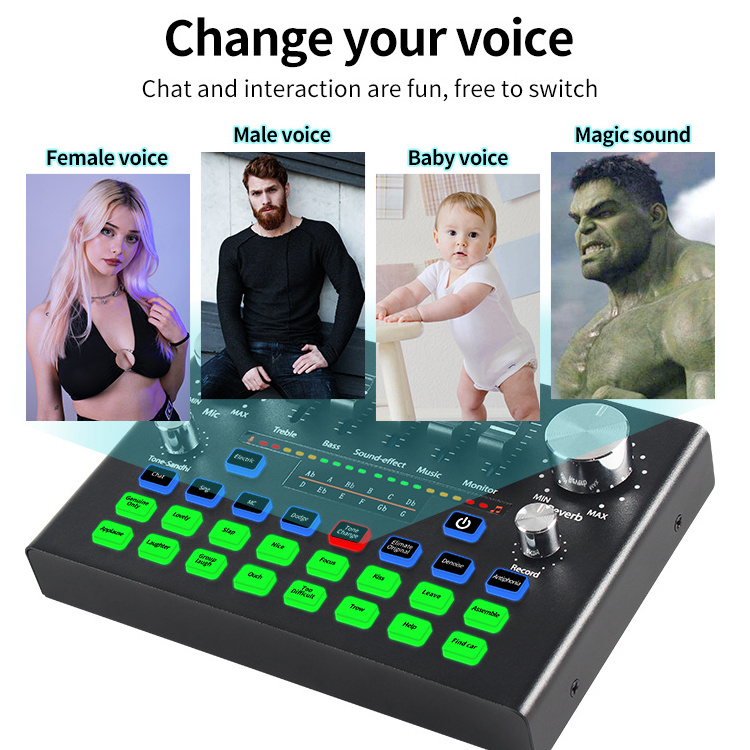 PC-V15 Mini USB Mixer Musical Professional Soundcard Audio Interface Studio Recording Sound Cards for Live Broadcasting Mobile P