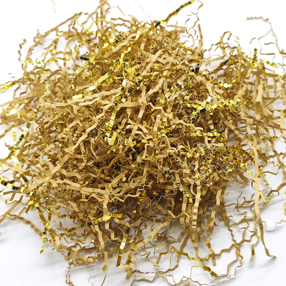 Kraft gold raffia grass shredded paper silk wedding gift box wedding candy box filler Raffia grass folded shredded paper silk