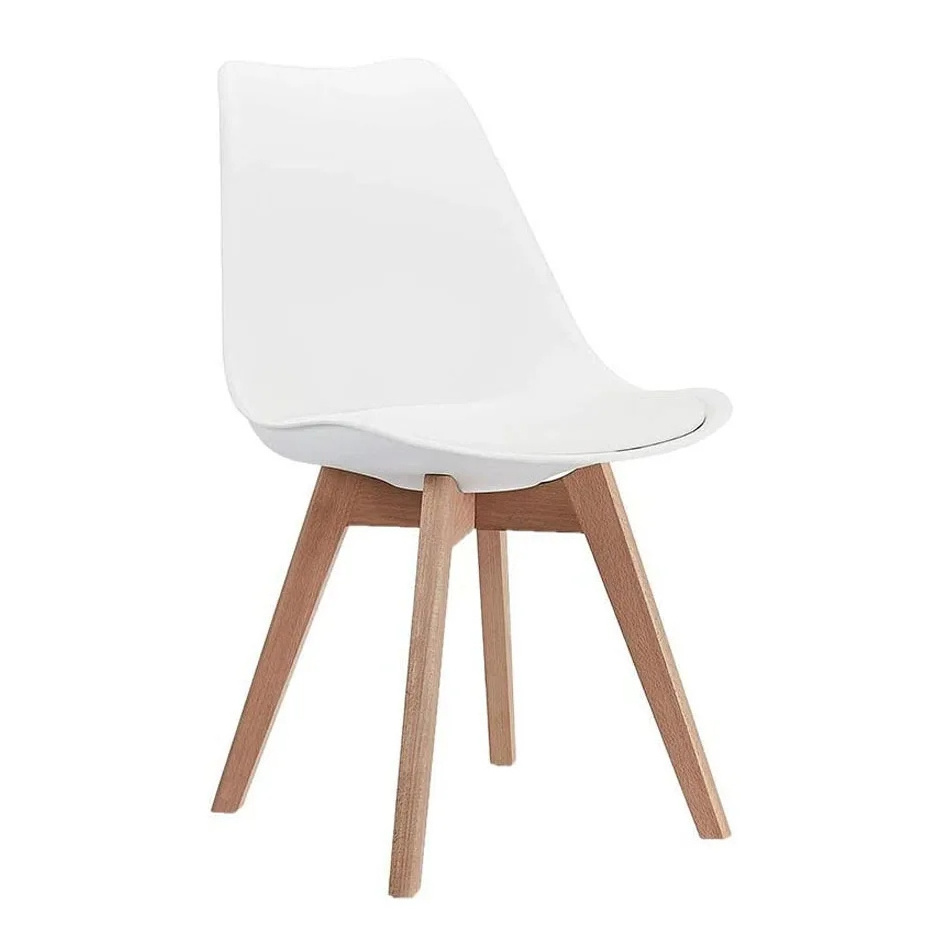 Popular Sale New Modern Design Cushion Seat Restaurant Chair PP Plastic Dining Chairs with Wooden Legs