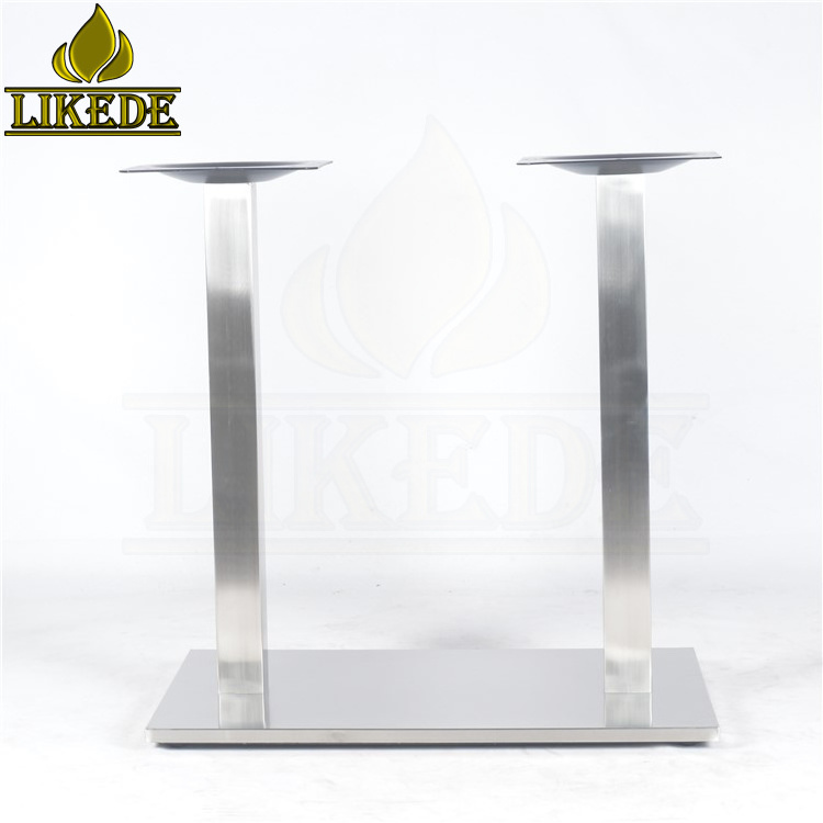 Low price heavy duty table leg plastic bottom 2 column pillar stainless steel table base