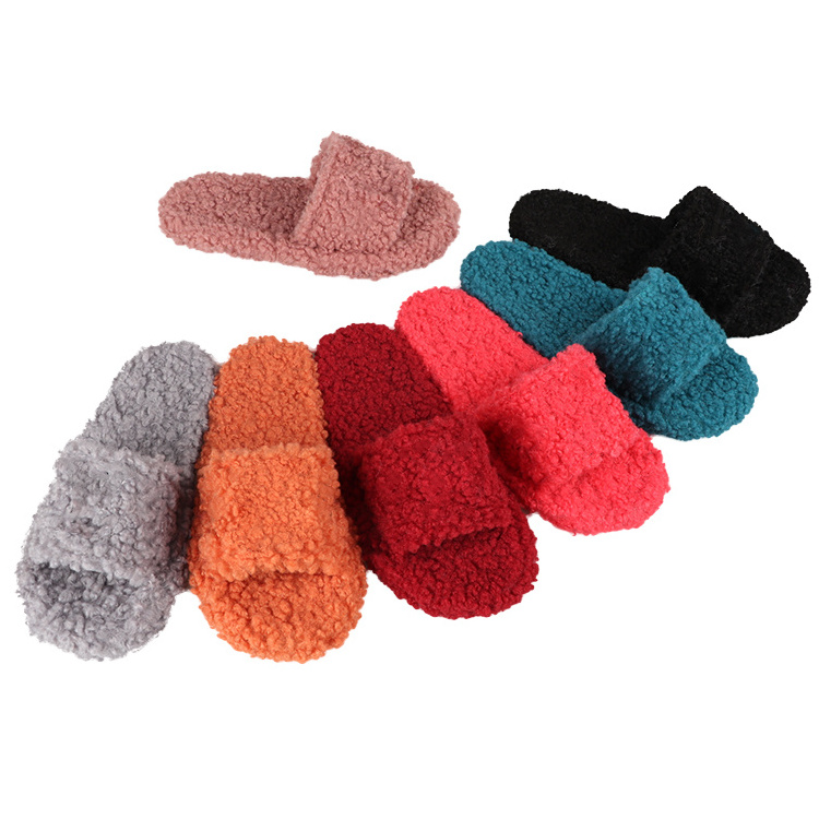 Hot Sell Slides Home Warm Smile Slipper Fur Slides Faux Fur Slippers Women Shoes Family Plush Slippers Custom