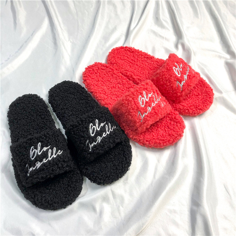 Hot Sell Slides Home Warm Smile Slipper Fur Slides Faux Fur Slippers Women Shoes Family Plush Slippers Custom