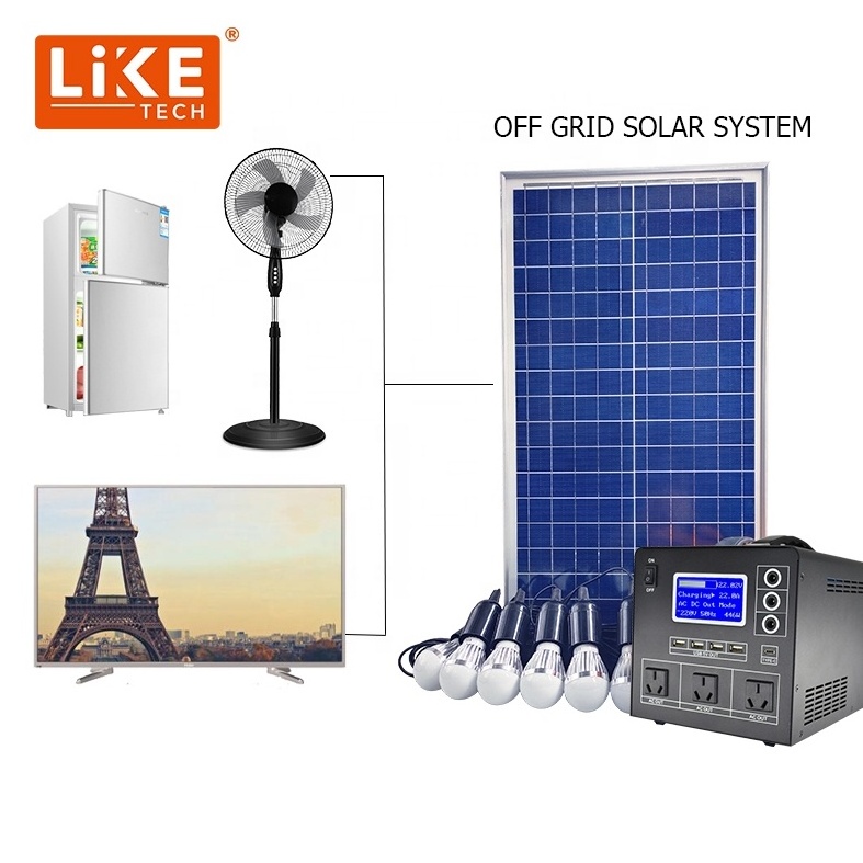 LikeTech 300 500 1000W  back up electricity home light kit solar panel with battery+inverter+ PWM Controller solar energy system