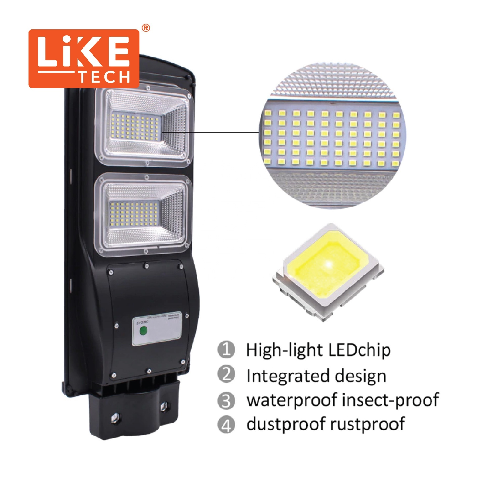 2021 Liketech Axe60 Solar Led Street Light 60W Lampadaire Solaire IP65 Chargingtime 5-8hrs Remote Control