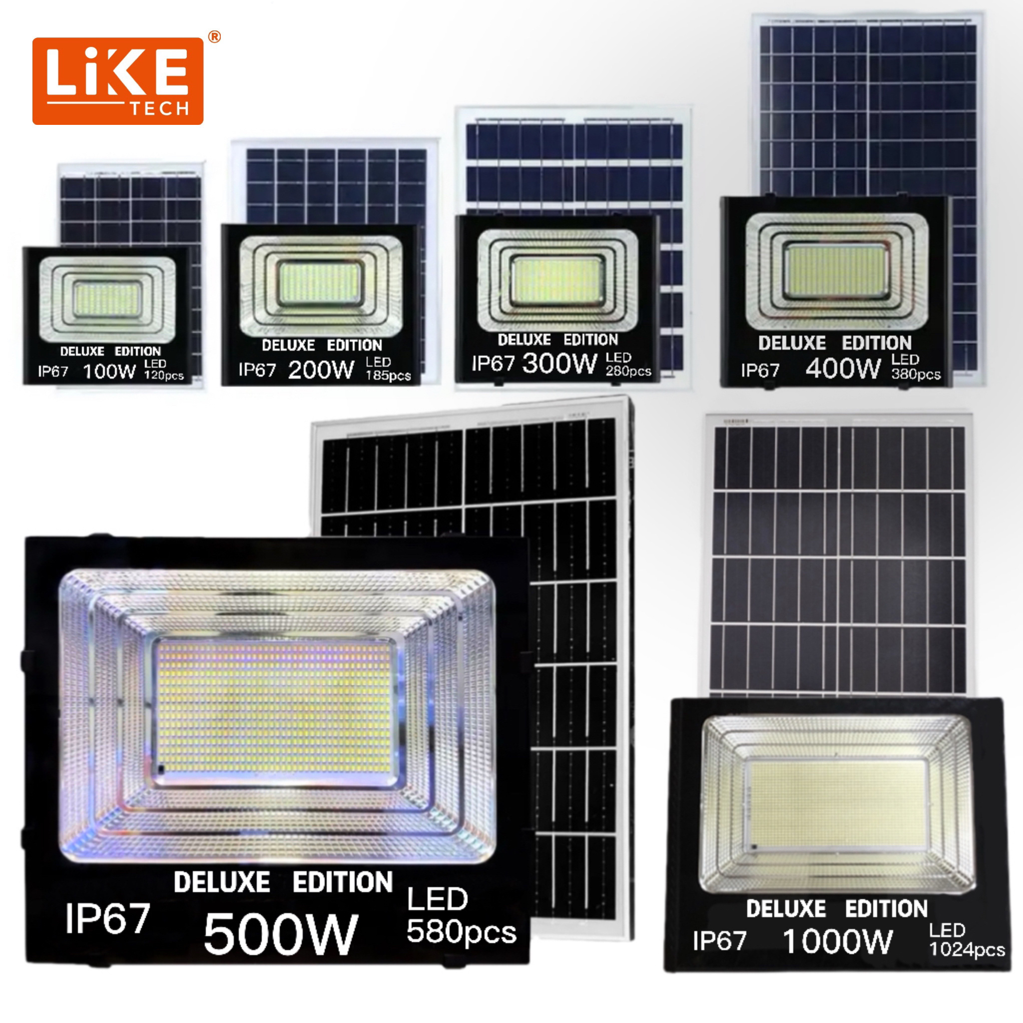 LikeTech  100W 200W 300W 400W 500w garden wall mounted waterproof led 1000W outdoor street solar flood lights