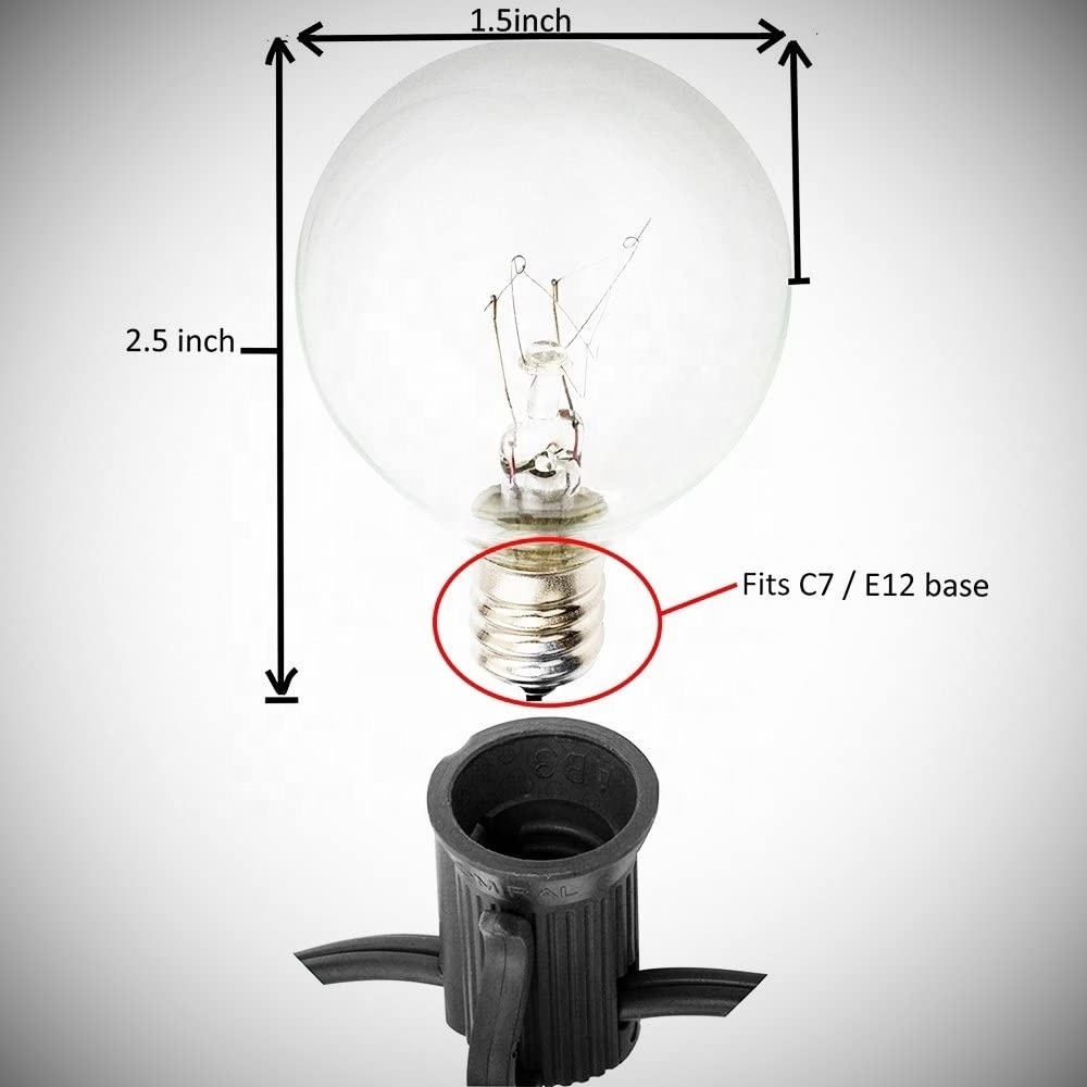 25Pack G40 Replacement Bulb  E12 Candelabra base Incandescent Light Bulb for garden patio light