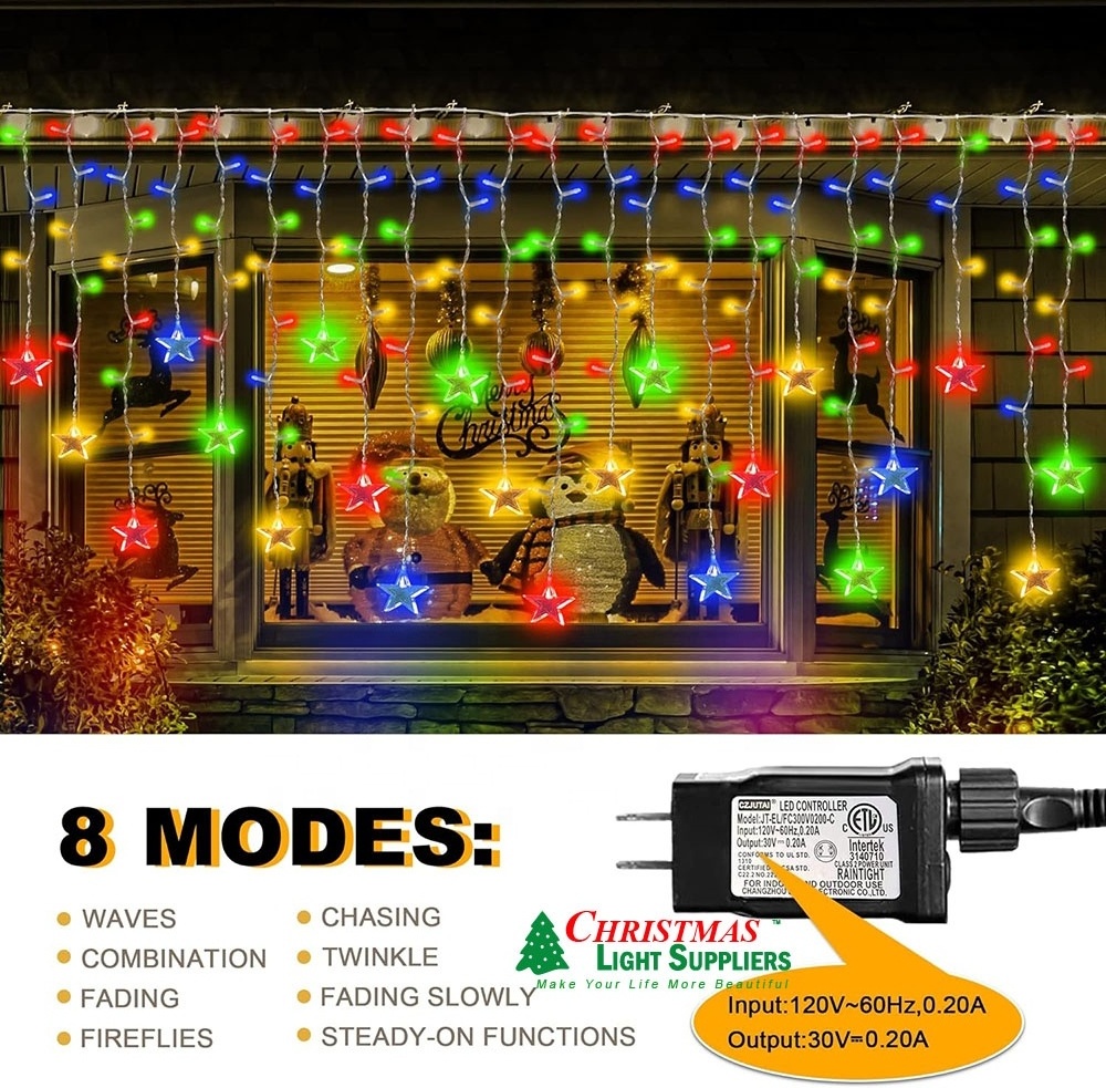 LED Icicle Christmas Lights with Star 8 Twinkle Modes Waterproof Icicle Lights Outdoor Christmas Lights