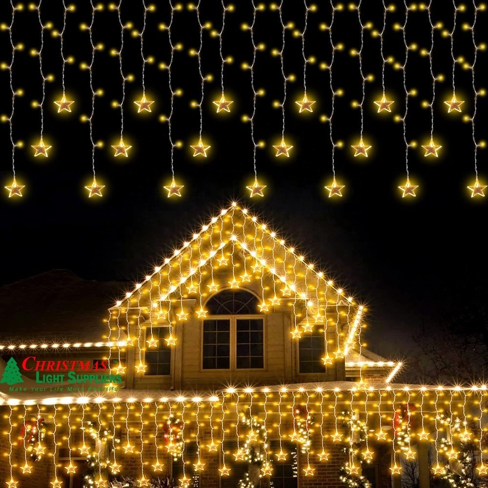 LED Icicle Christmas Lights with Star 8 Twinkle Modes Waterproof Icicle Lights Outdoor Christmas Lights