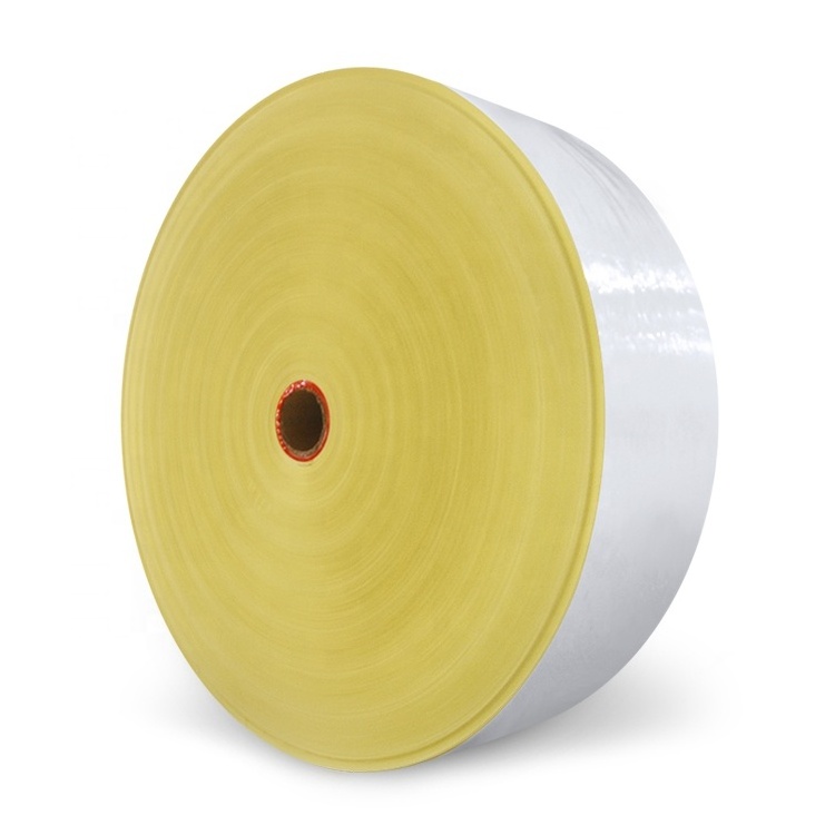 80gsm Coated Art Paper Thermal Transfer Label Jumbo Roll Self-Adhesive Sticker Semi Gloss Paper with Permanent Glue Yellow Line