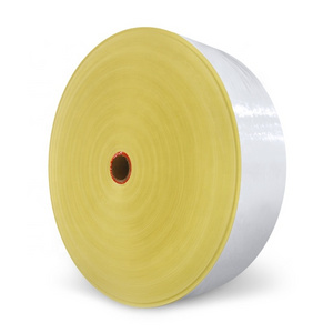 80gsm Coated Art Paper Thermal Transfer Label Jumbo Roll Self-Adhesive Sticker Semi Gloss Paper with Permanent Glue Yellow Line