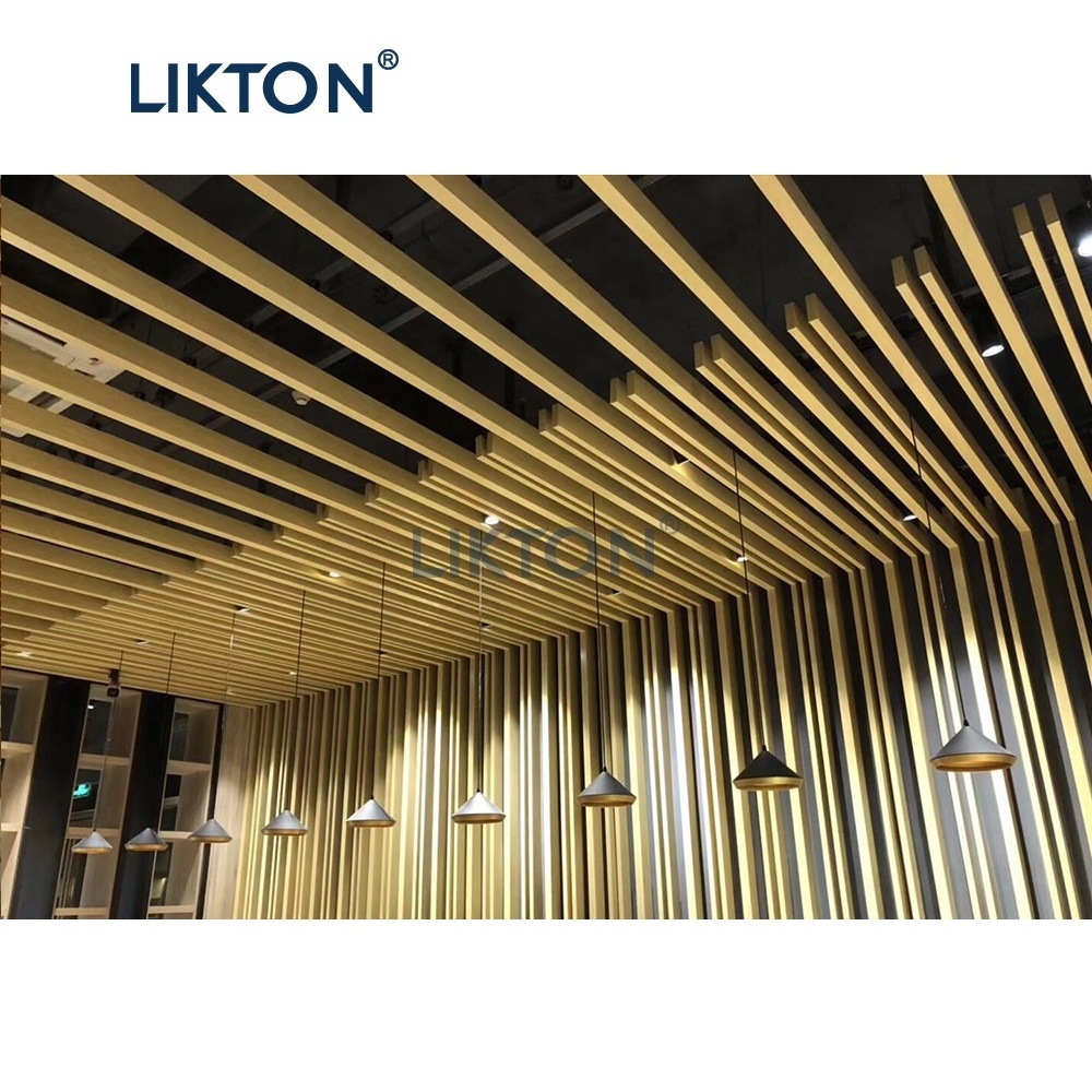 Interior Wood Grain Aluminum Strip Ceiling Design Modern Baffle ceiling tiles For Porch Hall