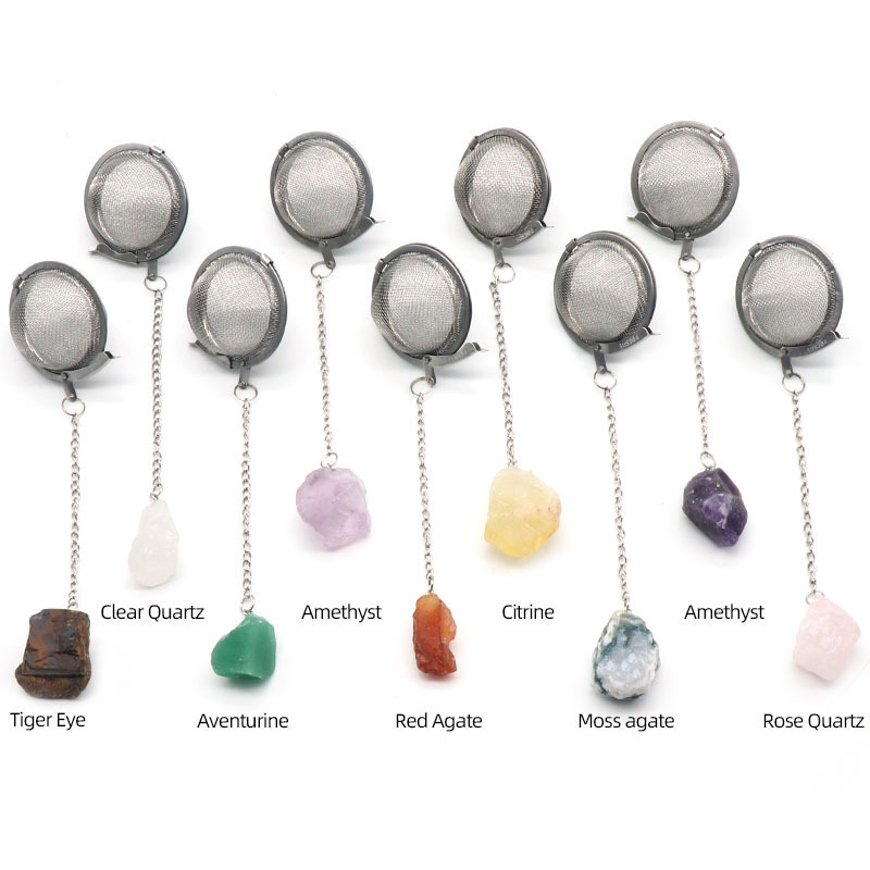 Raw Crystal Tea Infuser Amethyst Stainless Steel Ball Mesh Tea Strainer Loose Tea Leaf Infuser Herbals Spices Filter